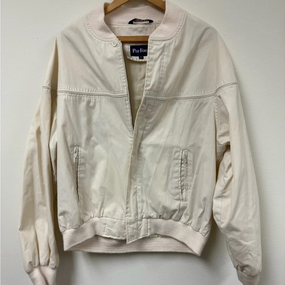 Vintage Par Four Ivory Button/Zip Cotton Blend Long Sleeve Jacket‎ Adult Size XL
